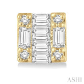 1/6 ctw Square Shape Baguette and Round Cut Diamond Petite Fashion Earring in 10K Yellow Gold.